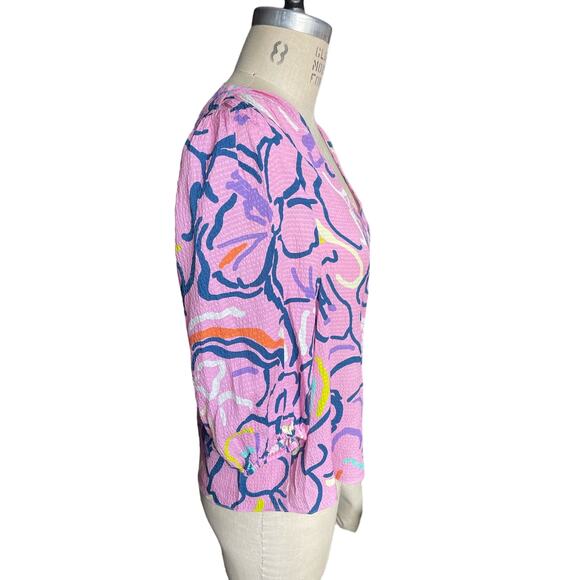 TANYA TAYLOR Painted Silk Blouse in Pink Size 4 - Picture 3 of 6